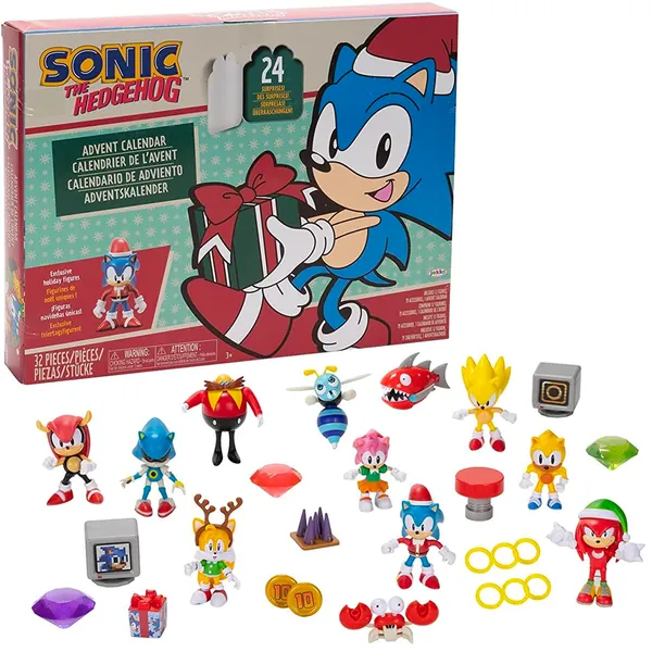 Sonic The Hedgehog Advent Calendar 2022 - 24 Surprises with Exclusive Collectible 2.5 Inch Holiday Action Figures!