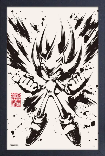 Pyramid America Sonic - Inked Super Sonic Framed Poster - Print with Protective Textured Coating in 13" x 19" Black Frame & Ready to Hang