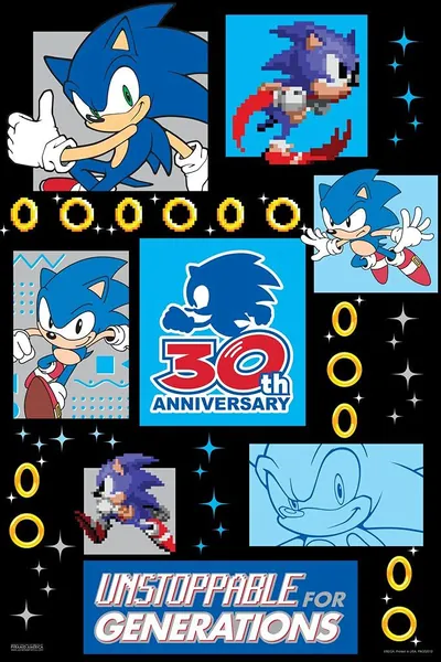 Pyramid America Sonic The Hedgehog 30th Anniversary Rings Unstoppable Sega Video Game Retro Classic Gamer Cool Wall Decor Art Print Poster 24x36