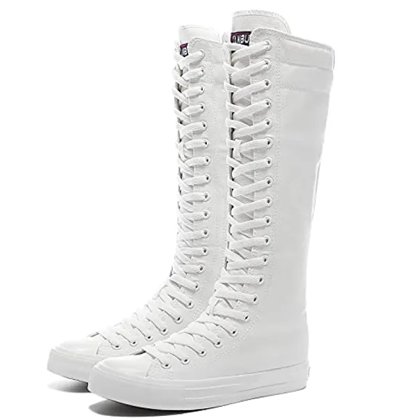 Momuk Women's Fashion Lace Up Knee High Canvas Zip Boots Girls Fancy School Shoes