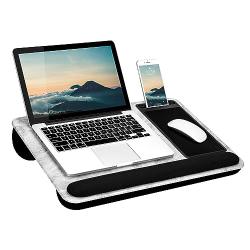 LAPGEAR Home Office Pro Lap Desk with Wrist Rest, Mouse Pad, and Phone Holder - White Marble - Fits up to 15.6 Inch Laptops - Style No. 91591 - White Marble - Home Office Pro W/Wrist Rest