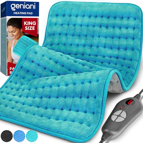 GENIANI Double Sided XL Heating Pad Electric for Lower Back Pain & Period Cramps Relief, Heat Pad with 6 Heat Settings for Neck & Shoulders, Christmas Gifts for Men & Women (12"x24" Viridian Green) - XL 12"x24" - Viridian Green/Gray