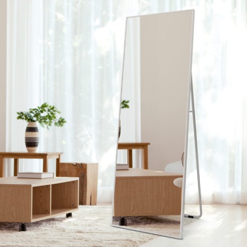 LFT HUIMEI2Y Full Length Floor Mirror with Standing Holder, 63"x18" Aluminum Body Mirror, Rectangle Mirror, Hanging Mirror, Standing Large Wall Mounted Mirror for Bedroom or Living Room, Silver