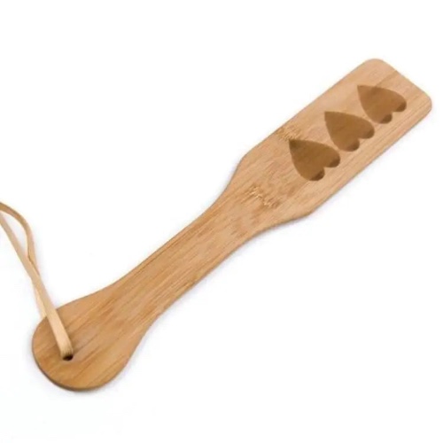 Bamboo Paddle with Heart Accents and Hanging Rope