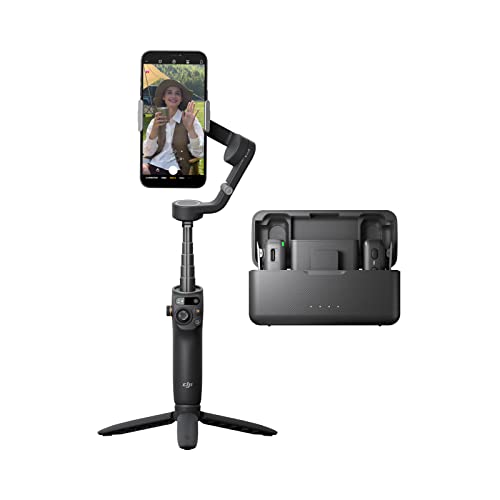 DJI Osmo Mobile 6 Premium Vlogging Combo, Intelligent Phone Gimbal, Object Tracking, Built-in Extension Rod, Android and iPhone Stabilizer, Slate Gray, with a DJI Mic (2 TX + 1 RX + Charging Case) - Slate Gray - + DJI Mic (2 TX + 1 RX + Charging Case)