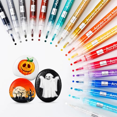 Mitoymia Acrylic Paint Pens Markers for Rock Painting Glass Stone Wood pebble Ceramic Craft Supplies,18 Vibrant Colors Acrylic Pens for Graffiti Christmas Easter Egg Pumpkins for Adults - 18 colors