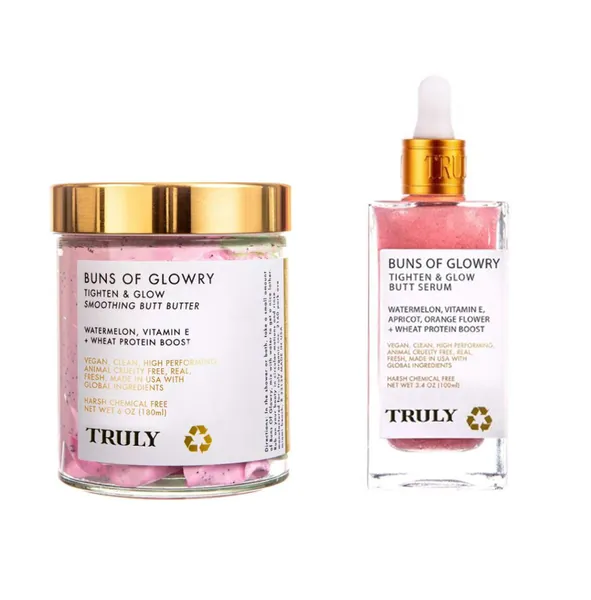 Truly Buns Of Glowry Butt Cream And Serum Set! Infused With Watermelon, Vitamin E & Wheat Protien Boost! Firming And Smoothing Butt Polish Cream And Butt Serum Tiktok Viral! Vegan And Cruelty Free!