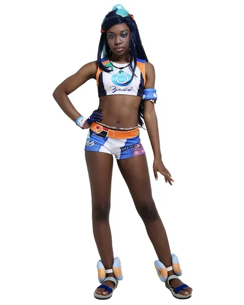 Coskidz Women's Gym Leader Nessa Cosplay Costume Outfit Top Shorts Accessories