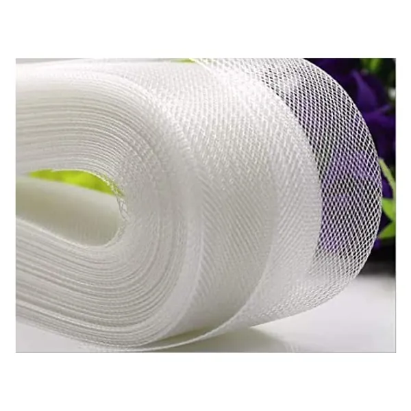 Teemico 50 Yards Stiff Polyester Horsehair Braid for Polyester Boning Sewing Wedding Dress Dance Formal Dress Accessories (White, 1 inch)