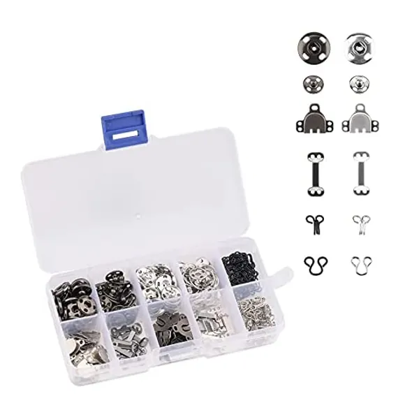 LUTER 100pcs Skirt Hooks, Sew-on Snaps, Hook&Eye Latches, 50 Pairs Sewing Fastener Set of 3 Styles for Skirt, Bra, Trousers, Clothing, DIY Sewing Supplies (Black, Silver)