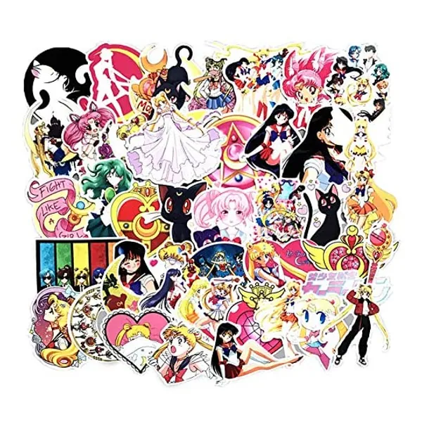 Vinyl Sailor Moon Stickers Pack 75 Pcs Sailor Moon Anime Decals for Laptop Ipad Car Suitcase Luggage Water Bottle Helmet