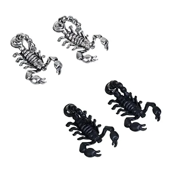 
                            Scorpion 3D Earrings, 2 Sets - Black and Silver Tone
                        