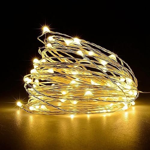 Jsdoin Fairy Lights, 50 LED Battery Operated String Lights Copper Wire Light for Indoor Outdoor Lighting, Bedroom, Wedding Decor, Party, Christmas, Tree Decoration(5M/16ft,Warm White) - Warm White - 1 Pcs 5m50leds