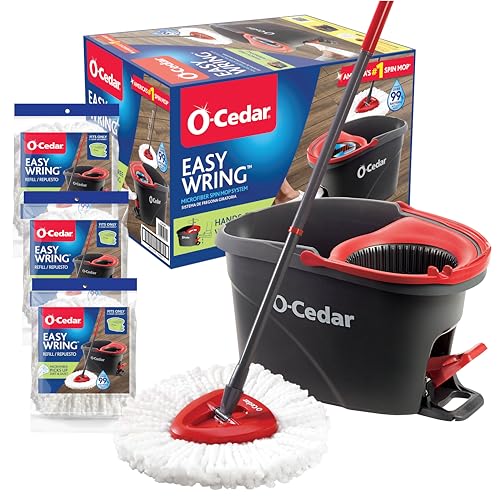 O-Cedar Easywring Microfiber Spin Mop & Bucket Floor Cleaning System with 3 Extra Refills - Easywring + 3 Extra Refills