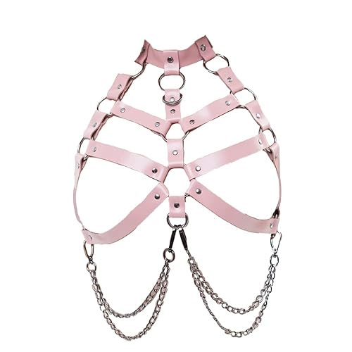ALLOVME Women Rave Body Chest Harness Waist Belt Caged Bra Festival Dance Club Party - Pink