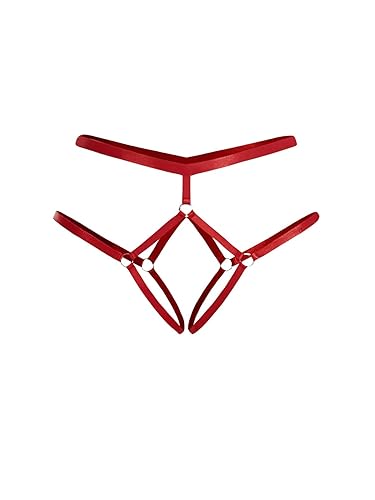 SOLY HUX Women's Harness Strappy Panties BDSM Lingerie G-String Bondage Thong Underwear Sexy Adult Lingerie Accessories - Small - Plain Red