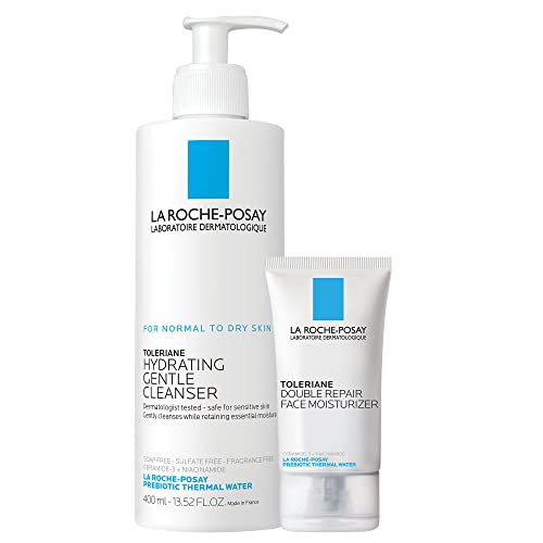 La Roche-Posay Toleriane Hydrating Gentle Face Cleanser | Hydrating Facial Cleanser With Niacinamide + Ceramides | Daily Face Wash For Dry Skin To Normal Skin | Sensitive Skin Tested | Fragrance Free - 7.44 Fl Oz (Pack of 2)