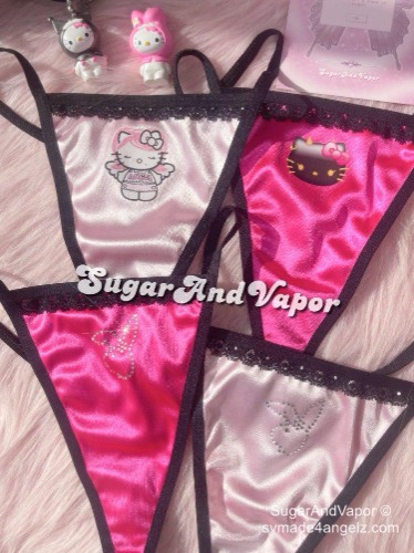 Y2K Kawaii Kitten Thong Panty | S-M / Light Pink + Angel Kitten