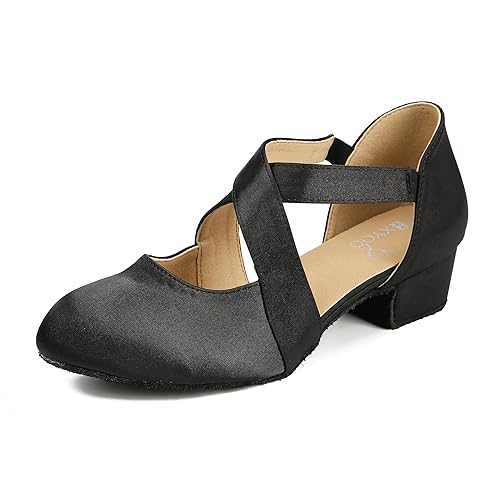 Ballroom Dance Shoes Salsa Latin Dancing Shoes Women for Social Beginner Closed Toe 1 1/2 inches Heels S14 - 8 - Black