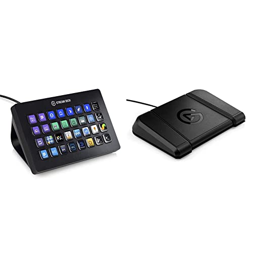 Elgato Stream Deck XL Advanced Stream Control & Stream Deck Pedal – Hands-Free Studio Controller, 3 Macro footswitches, Trigger Actions in apps and Software Like OBS, Twitch, Black, 10GBF9901