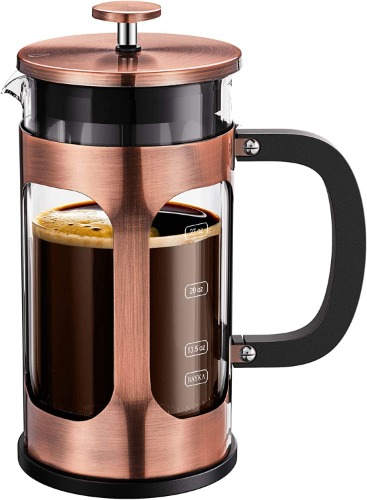 BAYKA French Press Coffee Maker, Glass Classic Copper 304 Stainless Steel Coffee Press, Cold Brew Heat Resistant Thickened Borosilicate Coffee Pot for Camping Travel Gifts, 34 Ounce - copper 34 oz