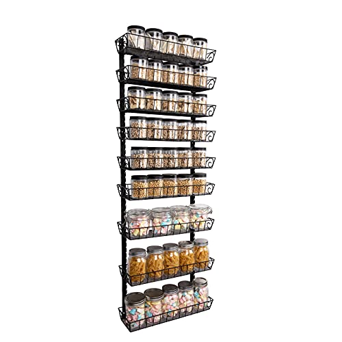 SWOMMOLY Adjustable Wall Mount Spice Rack, 9-Tier Dual-use (Multi-use) Organizer, Black - 9-Tier - Black
