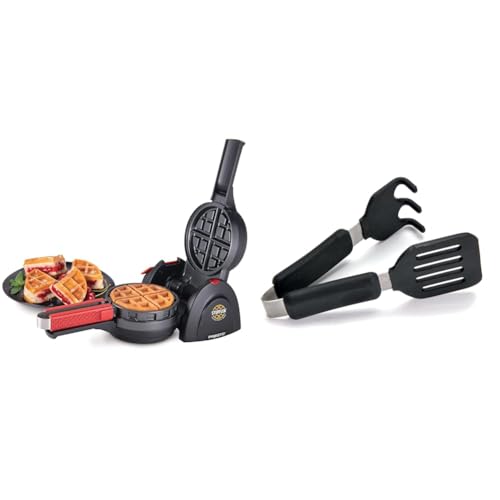Presto 03512 Stuffler Stuffed Waffle Maker, Belgian, Large, Black & Norpro Grip-EZ Grab and Lift Silicone Tong, Black (1975) - Stuffed Waffle Maker+ Tong Utensil, 1975