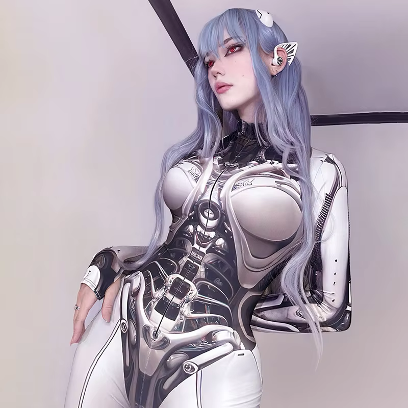 Goth Dark 3D Printed Cosplay Bodycon Jumpsuits Y2k Techwear Long Sleeve Gothic Punk Playsuits Anime Women Mock Neck Zip Bodysuit - AliExpress 200000345