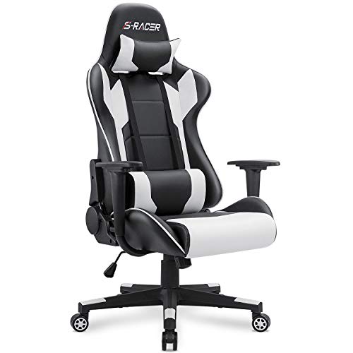 Homall Gaming Chair, Office Chair High Back Computer Chair Leather Desk Chair Racing Executive Ergonomic Adjustable Swivel Task Chair with Headrest and Lumbar Support (White) - White