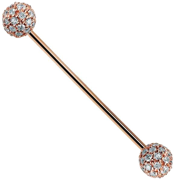 5mm Diamond Pave Ball Straight Barbell | 14K Rose Gold / 14G (1.6mm) / 1/2" (12.7mm)