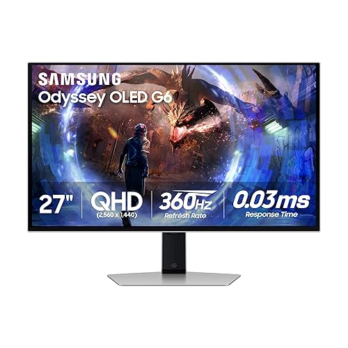 Samsung 27 Inch G6 OLED Silver Gaming Monitor with 360 Hz Refresh Rate, OLED Safeguard+, 0.03 ms - (LS27DG602SNXZA) [Canada Version] (2024) - 2024 model - 27 Inch - OLED