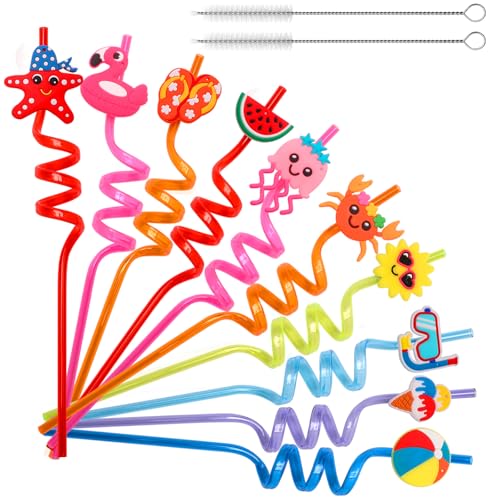 24+2Pcs Plastic Crazy Straws, Windspeed 24P Silly Straws Party Favors for Adult Beach Drinking Straws Funny Drinking Straws for Pool Theme Birthday Party Favors Supplies with 2P Cleaning Brushes - BWW-24P Plastic Straws