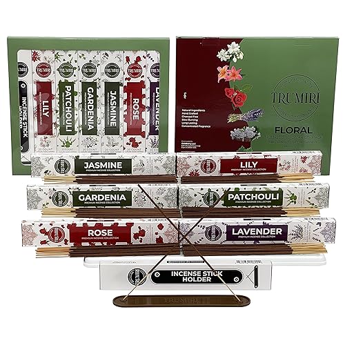 Floral Incense Sticks Variety Pack - 120 Insence-Sticks (6 Incents x 20 Insense) - Rose Lavender Jasmine Patchouli Gardenia Lily - Natural Inscents-Sticks Non Toxic Incienso with Stick Incense Holder - Floral