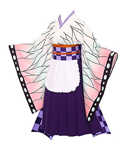 Grand Duke Kimetsu no Yaiba Cosplay Kochou Shinobu Cosplay Costume Maid Dress Kimono Halloween Costume Full Set - Costume+wig - Female S