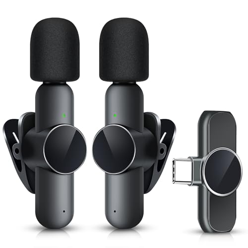 2 Pack Mini Wireless Microphone Type C for Android Phone, RICCHI USB C Tiny Lavalier Microphone Mini Mic Clip on Lapel Lav Mic for Video Recording, Podcast, Interview, Streaming, Vlog, YouTube, TikTok - USB C for Android