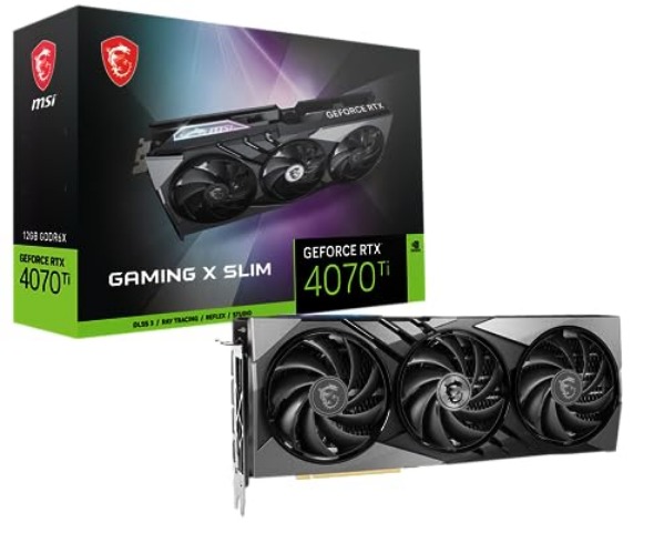 MSI Gaming GeForce RTX 4070 Ti 12GB GDRR6X 192-Bit HDMI/DP Nvlink Tri-Frozr 3 Ada Lovelace Architecture Graphics Card (RTX 4070 Ti Gaming X Slim 12G), Black