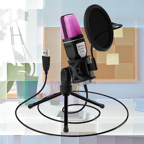 Black USB Microphone RGB for Streaming Laptop, Desktop PC - black