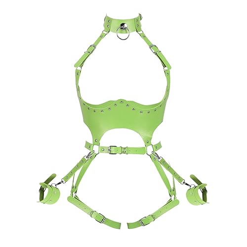 Waist Garter belt Punk Full body harness for women Photography Dance Rock Halloween Leather cage Chest strap set - Light Green