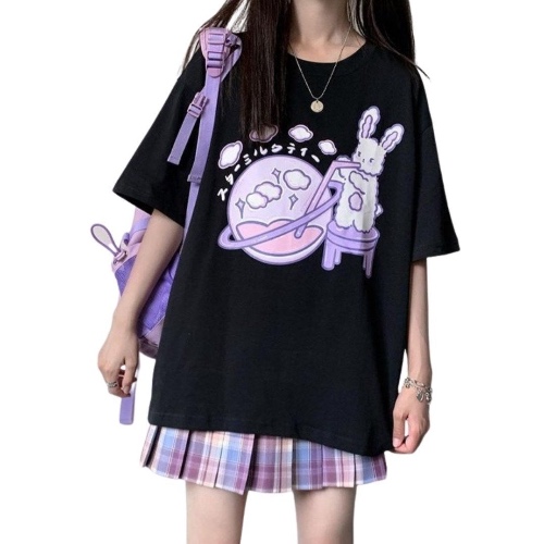 "Bun Tee with Galaxy Design" - Black / XL