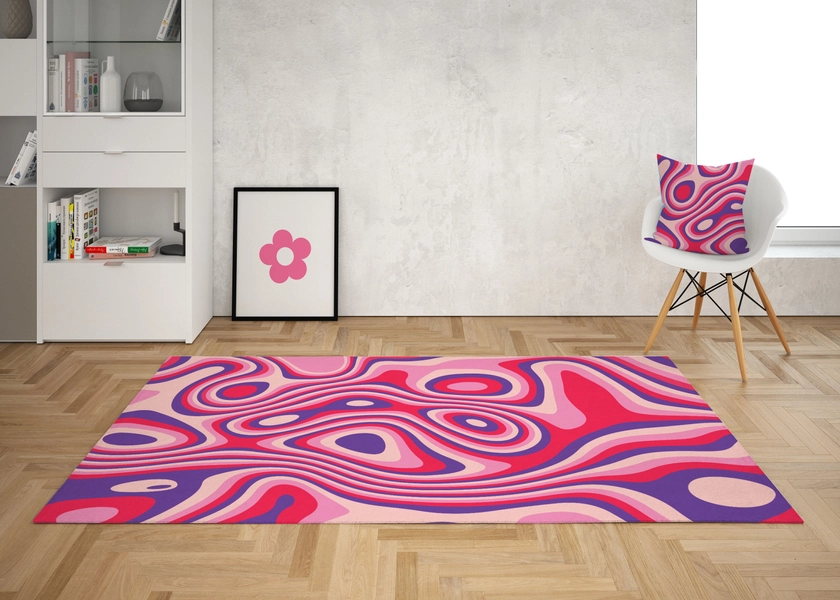 Pink Retro Swirl rug, Psychedelic Groovy 70s Rug, Wavy Trippy Rug, Area Rug for bedroom aesthetic, Retro rugs living room, Y2k décor Dorm