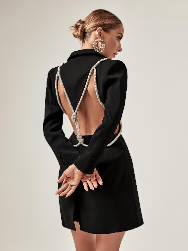 Juno Plunge Backless Blazer Dress | L