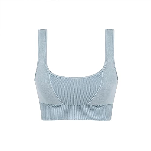 ODODOS Seamless Square Neck Sports Bra for Women Ribbed Crop Tank Casual Low Back Cropped Tops - Stone Washing Coast Line - X-Small-Small