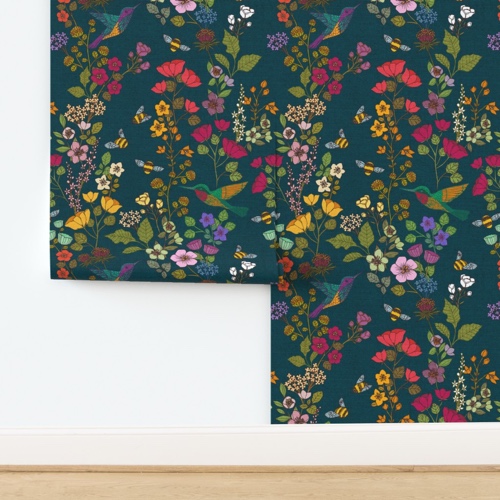 Hummingbirds and Bees {Forest} Wallpaper | Spoonflower