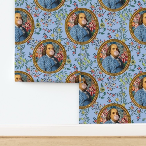 OG Bubble Gum Benji Floral Print in Blue Wallpaper | Spoonflower