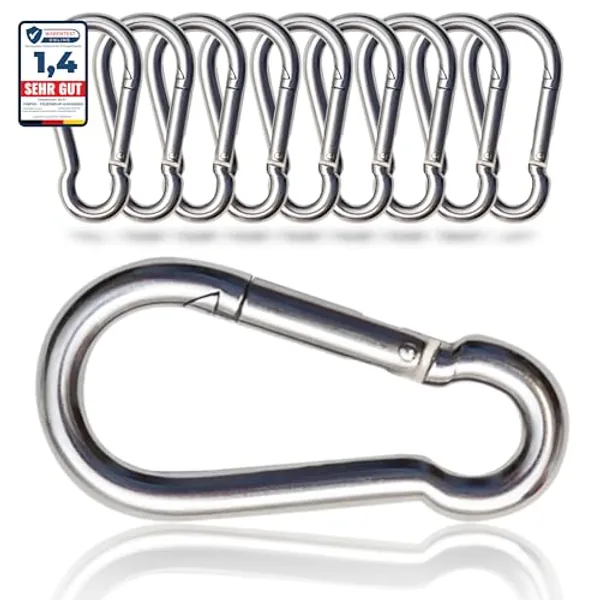 PinPro Feuerwehr-Karabiner nach DIN 5299C mit Traglast bis 350kg | Mehrere Größen wählbar | Mengen- und Vorteilspack | Aus verzinktem Stahl