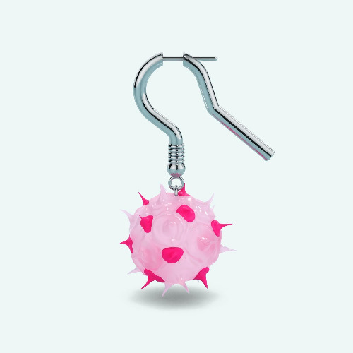 Oversized Spike Ball Earring - Stawberries & Cream - Pair