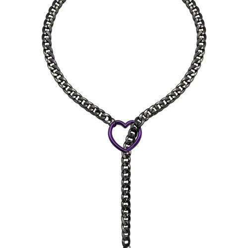 Heart O-Ring Collar & Leash Chain Set - Purple Heart Ring