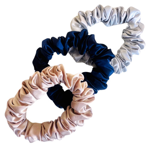 Silk Scrunchies 3 Pack - Navy, Grey and Champagne