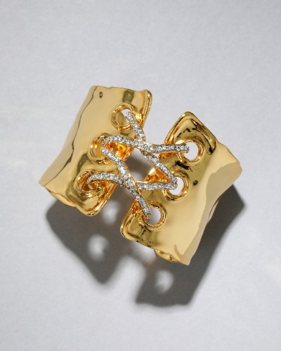 Solanales Gold Crystal Lace Up Cuff Bracelet | Gold