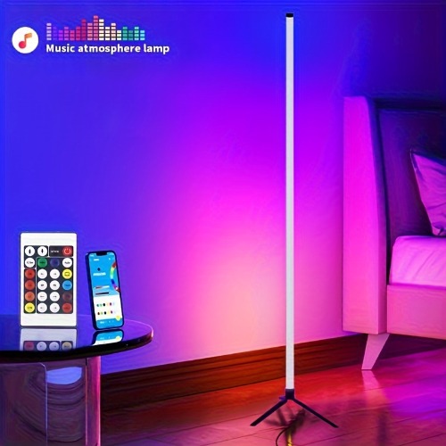 1pc intelligent LED Floor Lamp, RGB Dazzling Colour Changing, Corner Standing Lamp, Romantic Ambience, APP control and Remote Control, Unit Bouncing Dimming with Music Rhythm, Suitable for Ballroom Gaming Room Family Party and Festival Living Room Decoration